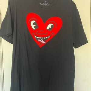 Black T-Shirt with Red Heart Graphic